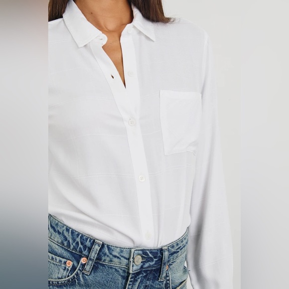 Hunter Plaid Shirt Light Ivory Check Button Down Blouse - Picture 2 of 7